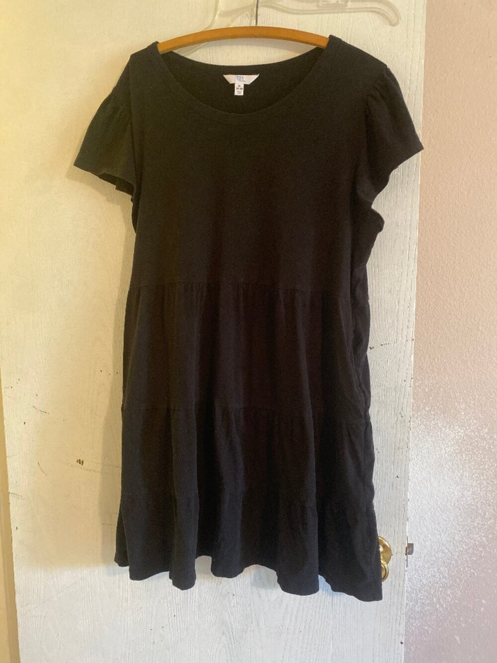 Lot of 2 Womens Short Sleeve Tiered Knit Dress Plus Size XL (16-18) Navy & Black